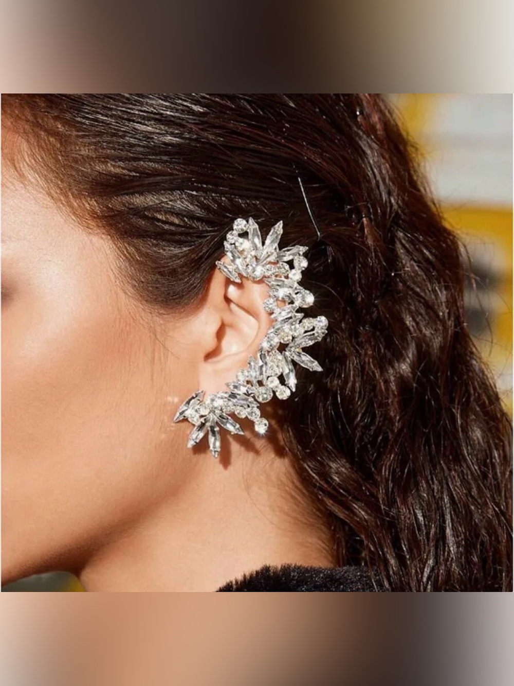Crystal Ear Cuff Statement Earring - Silver Crystal